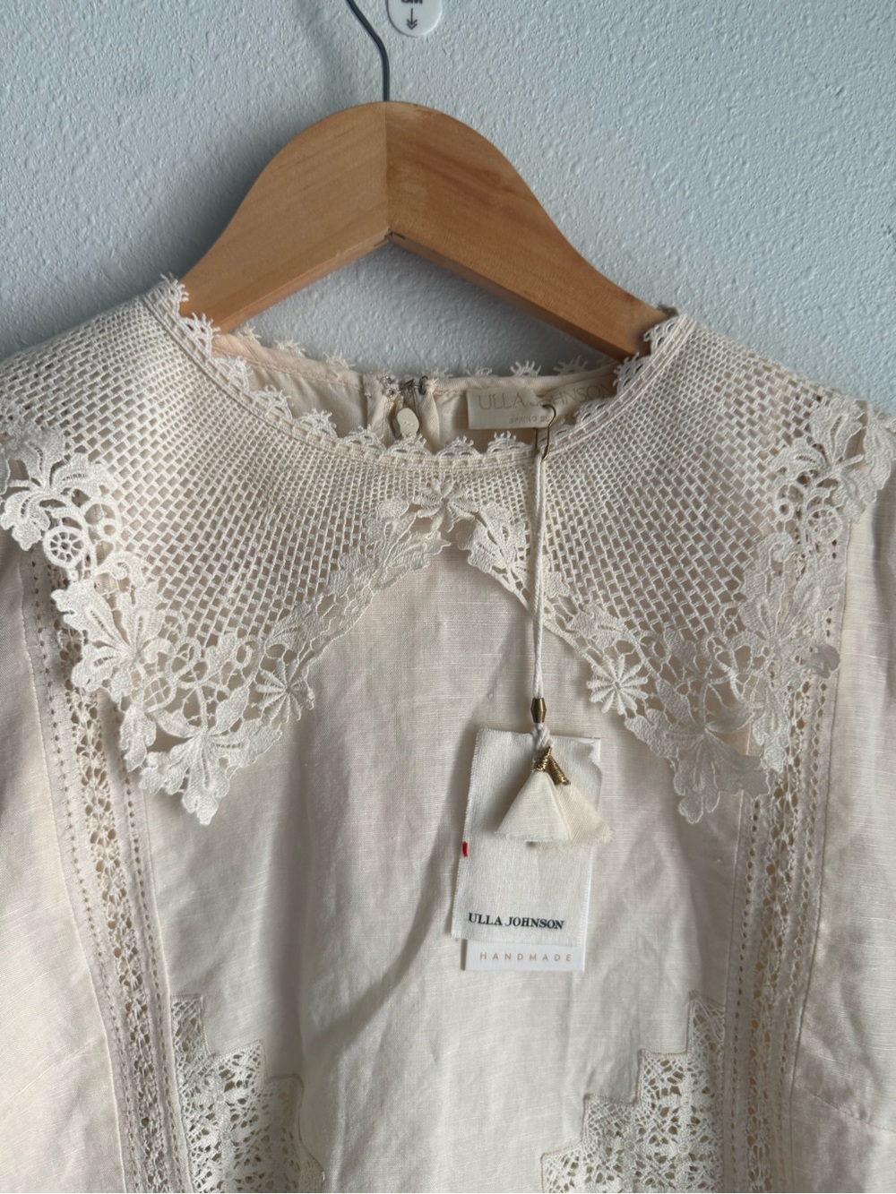 ULLA JOHNSON Romantic Lace-Detail Cream Women's Blouse NWT SZ 2 - Picture 4 of 7